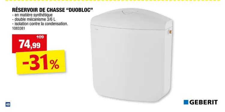 Offre: Geberit réservoir de chasse duobloc blanc