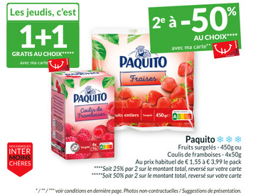 Offre: Paquito Fruits surgelés ou Coulis de frambois