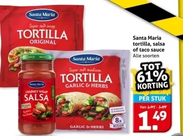 Aanbieding: Santa Maria tortilla, salsa of taco sauce