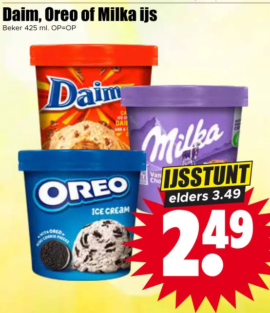 Aanbieding: Daim, Oreo of Milka ijs