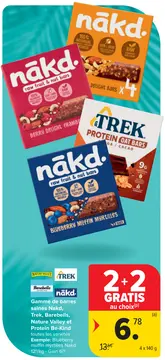 Offre: Gamme de barres saines Nakd, Trek, Barebells, Nature Valley et Protein Be-Kind