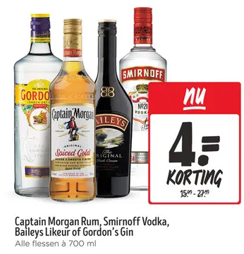 Aanbieding: Captain Morgan Rum, Smirnoff Vodka, Baileys 