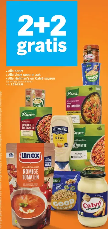 Aanbieding: Knorr, Unox soep in zak, Hellmann's en Calvé sauzen