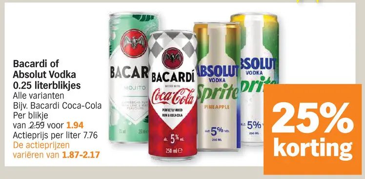 Promotie: Bacardi of Absolut Vodka