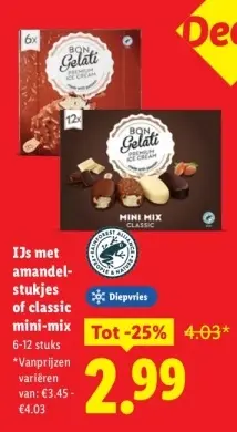Aanbieding: IJs met amandelstukjes of classic mini-mix