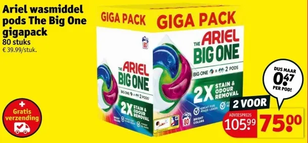Aanbieding: Ariel wasmiddel pods The Big One gigapack