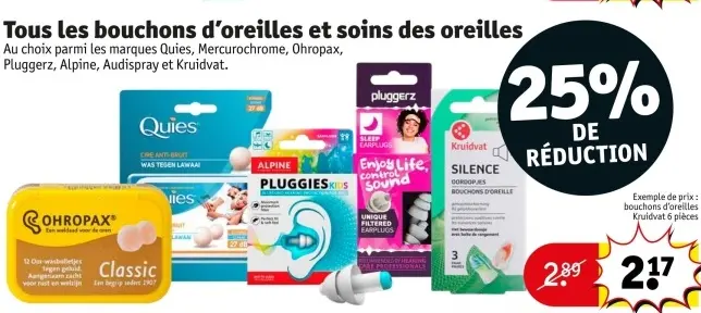 Offre: Bouchons d'oreilles et soins des oreilles