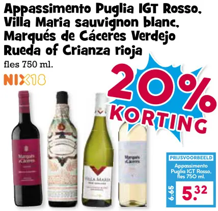 Aanbieding: Appassimento Puglia, Villa Maria & Marqués de Cáceres Appassimento Puglia IGT Rosso, Villa Maria sauvignon blanc, Marqués de Cáceres Verdejo Rueda of Crianza rioja