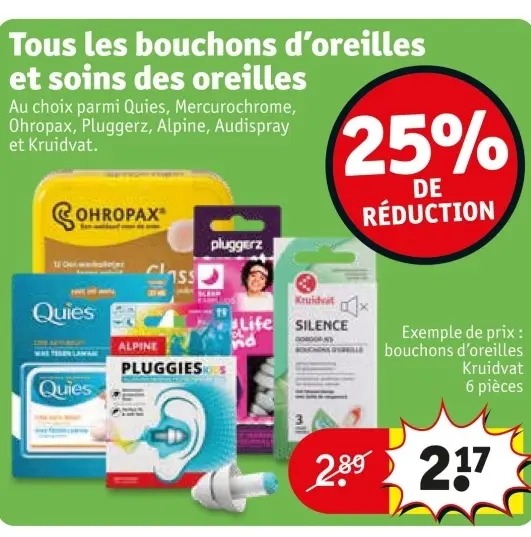 Offre: Tous les bouchons d'oreilles et soins des oreilles