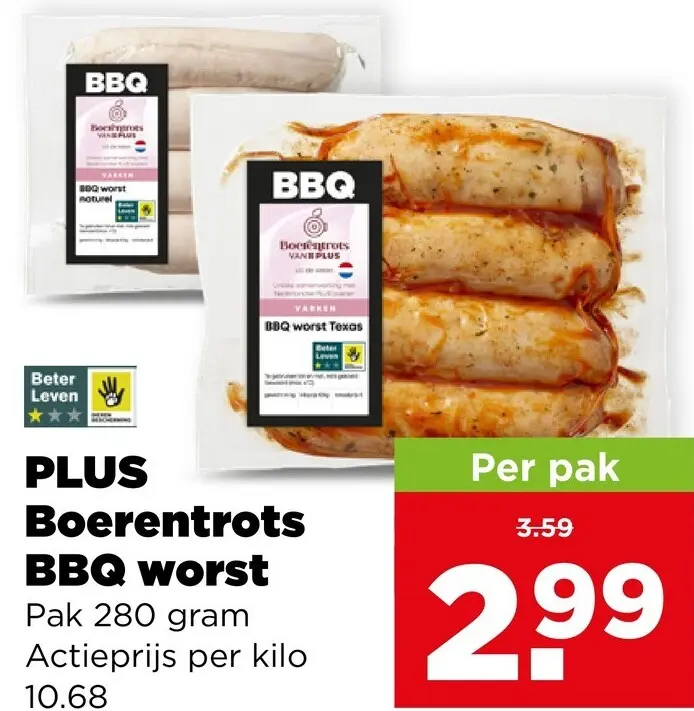 Aanbieding: PLUS Boerentrots BBQ worst