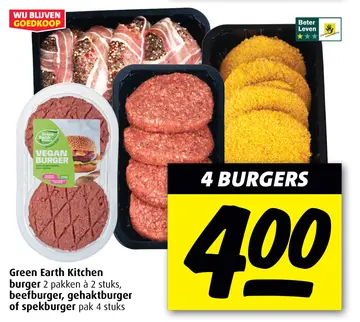 Aanbieding: Green Earth Kitchen burger, beefburger, gehaktburger of spekburger