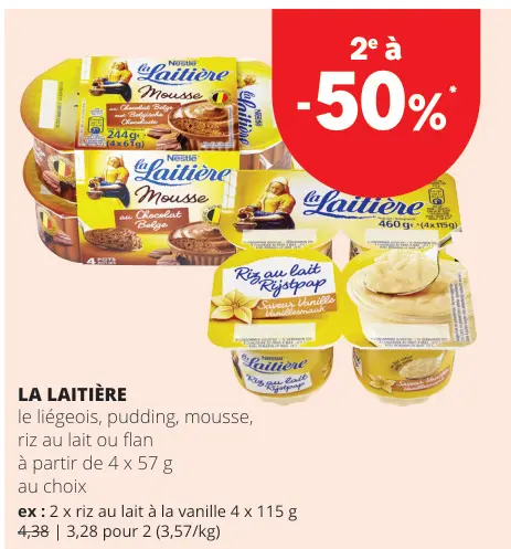 Offre: LA LAITIÈRE le liégeois, pudding, mousse, riz au lait ou flan