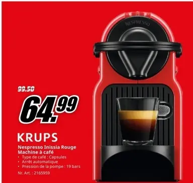 Offre: Nespresso Inissia Rouge Machine à café