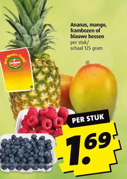 Aanbieding: Ananas, mango, frambozen of blauwe bessen