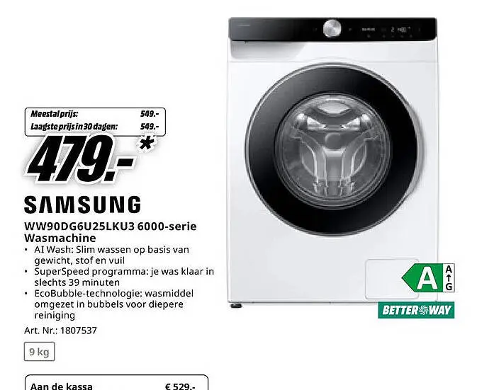 Aanbieding: WW90DG6U25LKU3 6000-serie Wasmachine