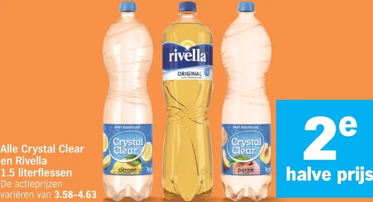Aanbieding: Alle Crystal Clear en Rivella 1.5 literflessen