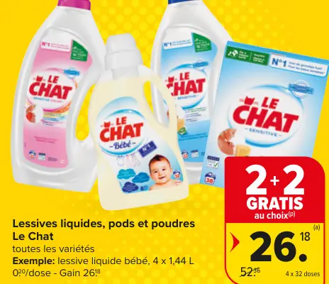 Offre: Lessives liquides, pods et poudres Le Chat