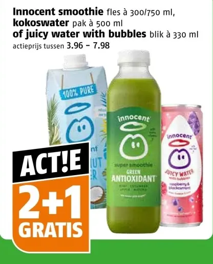 Aanbieding: Smoothie, kokoswater of juicy water with bubbles