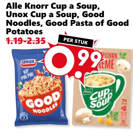 Aanbieding: Knorr Cup a Soup, Unox Cup a Soup, Good Noodles, Pasta of Potatoes