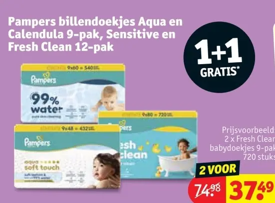 Promotie: Pampers billendoekjes Aqua en Calendula 9-pak