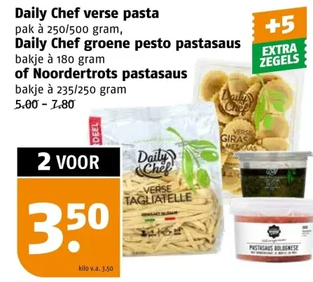 Aanbieding: Verse pasta, groene pesto pastasaus of pastasaus