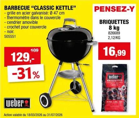 Offre: Weber Classic Kettle barbecue boule 47cm