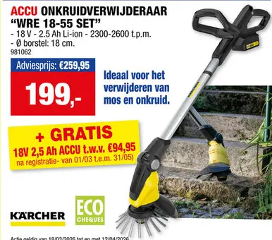 Promotie: Karcher WRE 18-55 accu onkruidverwijderaar 18V Li-Ion + lader