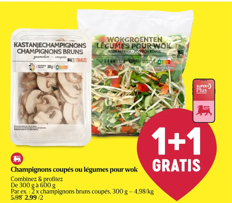 Offre: Champignons coupés ou légumes pour wok