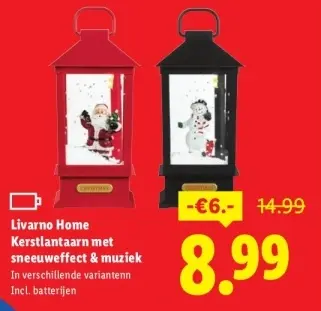 Aanbieding: Kerstlantaarn met sneeuweffect & muziek
