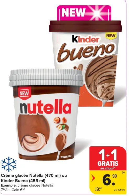 Offre: Crème glacée Nutella ou Kinder Bueno