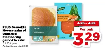 Aanbieding: PLUS Gerookte Noorse zalm of Unfished Plantaardig gerookte zalm