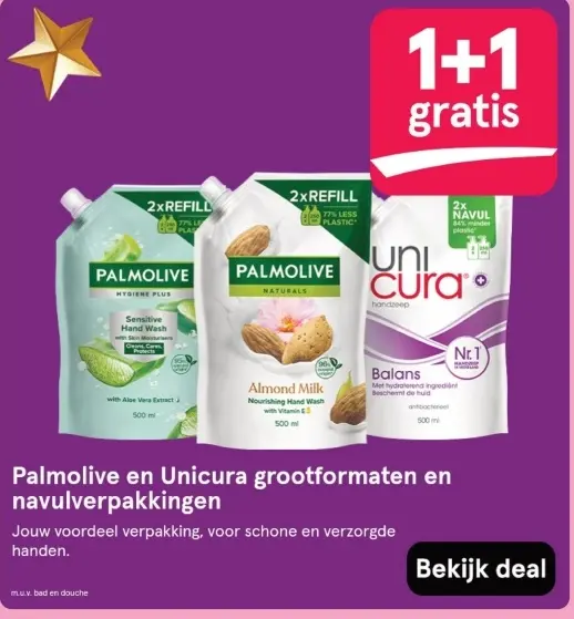 Aanbieding: Palmolive en Unicura grootformaten en navulverpakkingen