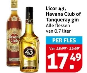 Aanbieding: Licor 43, Havana Club of Tanqueray gin