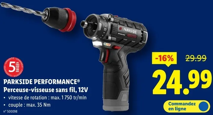 Offre: Perceuse-visseuse sans fil, 12V