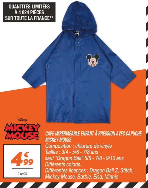 Offre: Cape imperméable enfant à pression avec capuc