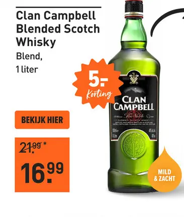 Aanbieding: Clan Campbell Blended Scotch Whisky 100CL