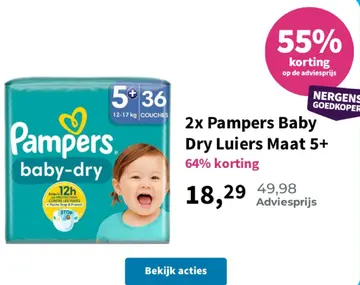 Aanbieding: 2x Pampers Baby Dry Luiers Maat 5+