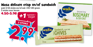 Aanbieding: Wasa delicate crisp en/of sandwich