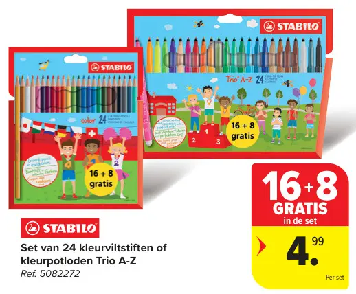 Promotie: Set van 24 kleurviltstiften of kleurpotloden Trio A-Z