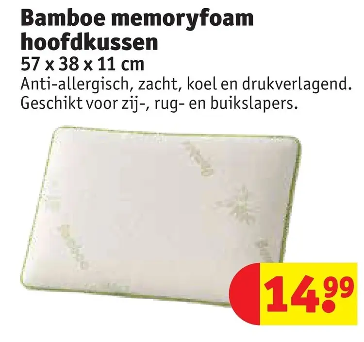 Promotie: Bamboe memoryfoam hoofdkussen
