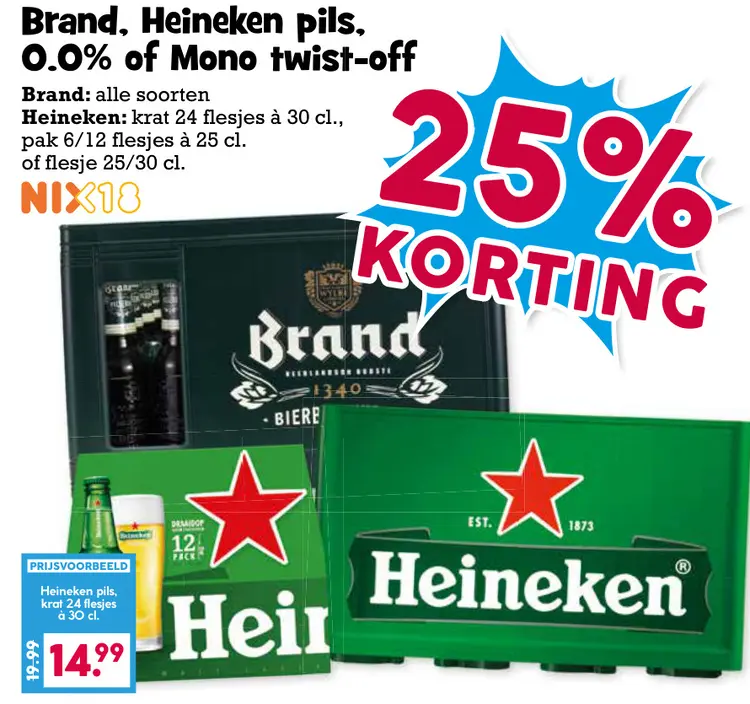 Aanbieding: Brand, Heineken pils, 0.0% of Mono twist-off