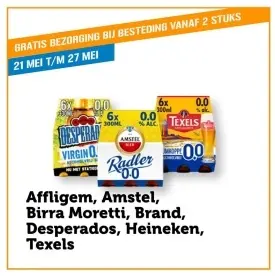 Aanbieding: Affligem, Amstel, Birra Moretti, Brand, Desperados, Heineken, Texels