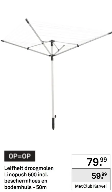 Aanbieding: Leifheit droogmolen Linopush 500 incl. beschermhoes en bodemhuls - 50 m
