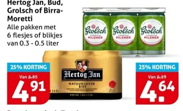 Aanbieding: Hertog Jan, Bud, Grolsch of Birra-Moretti