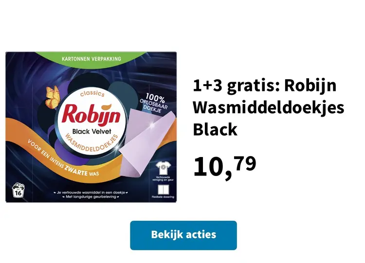 Aanbieding: 1+3 gratis: Robijn Wasmiddeldoekjes Black