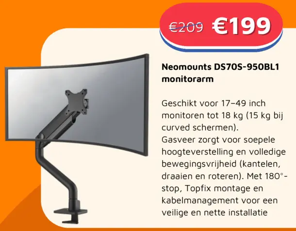 Aanbieding: Neomounts DS70S-950BL1 monitorarm