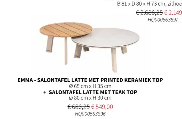 Promotie: Emma - salontafel latte met printed keramiek + salontafel