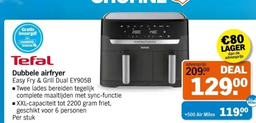 Aanbieding: Dubbele airfryer Easy Fry & Grill Dual EY905B