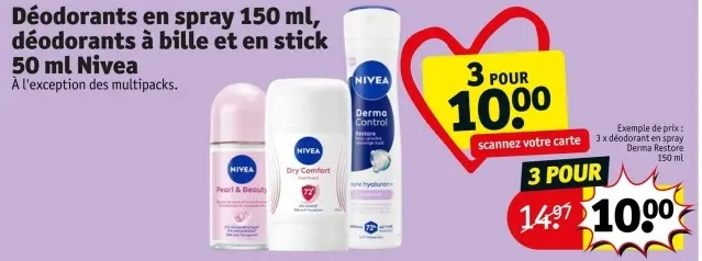 Offre: Déodorants en spray, à bille et en stick