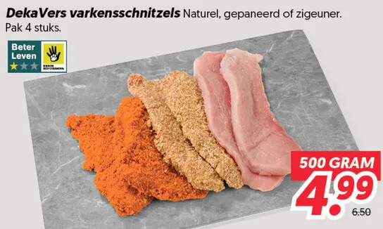 Varkensschnitzels Naturel, gepaneerd of zigeuner